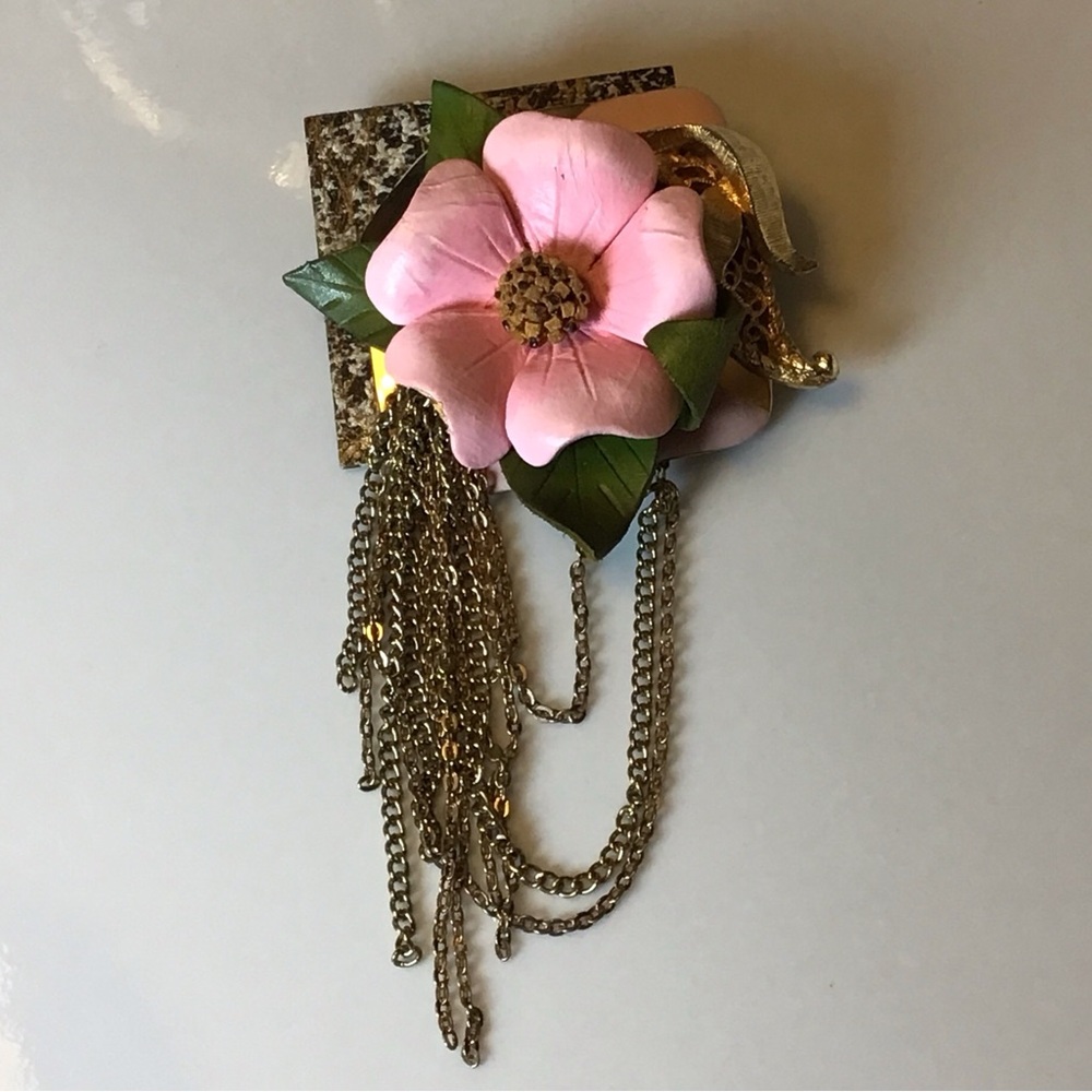 Handcrafted Pink Flower Mixed Metal Brooch Signed Connie  Nanaimo, BC